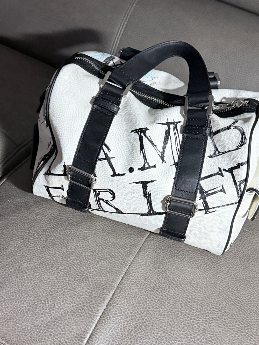 L.A.M.B. White StreetStyle Mini Duffel with Black Leather Trim - Picture 3 of 4